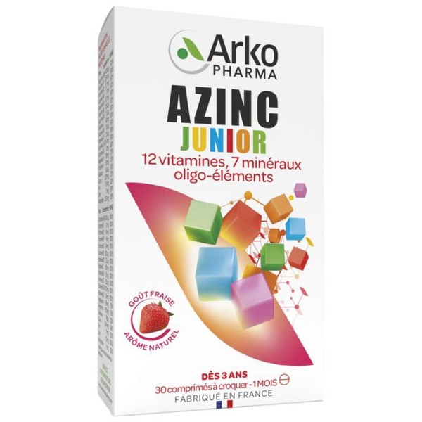 Azinc Arkopharma Azinc Junior12 Vitamines, 7 Minéraux 30 comprimés, Strawberry