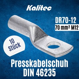Kalitec DR70-12 Press Cable Lug 70 mm² M12 I Connector According to DIN 46235 I Made in Germany Pack of 10