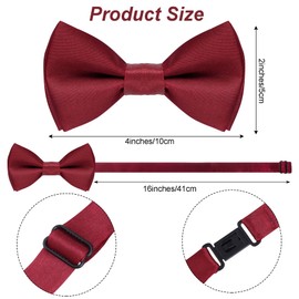 Bskifnn Kids Bow Tie Classic Bow Tie Adjustable Neck Bowtie with Handkerchief for Kids Wedding Party (Solid Color, Wine Red, Kid)