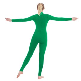 SUPRNOWA Women's Jumpsuit Bodycon Footless Unitard Long Sleeve Bodysuit with Zipper Comfortable Spandex One-Piece Dance Costume (M, Green Footless)