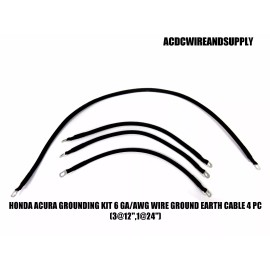 ACDCWIREANDSUPPLY HONDA ACURA GROUNDING KIT #6 WIRE GROUND EARTH CABLE 4 PC 3@12",1@24" W/BRAID