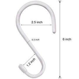 Mzekgxm 4 Pack Large S Hooks for Hanging Heavy Duty, 6 inch Non Slip Vinyl Coated Metal Closet S Hooks for Hanging Kitchen Utensil Pot Pan Cups Clothes Jeans Towels Hats Bags Plants (White)