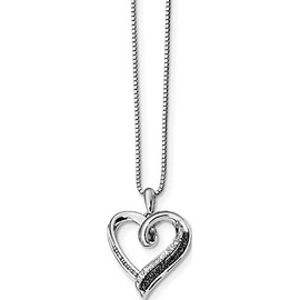 Sterling Silver Rhod Plated Black & White Diamond Heart Pendant Necklace (Length=21) (Width=20)