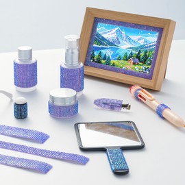 Meibite Self Adhesive Deep Purple AB Rhinestones Ribbon, 5 Rolls Bling Rhinestone Tape in Different Size, Bedazzling Strips for DIY, Car, Home Decor and Graduation Hat(5 Rolls of 1Y, Deep Purple AB)