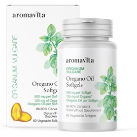 AROMAVITA Organic Oregano Oil Capsules – 108mg Carvacrol per Softgel – High Potency Immune & Digestive Support – Vegan, Non-GMO, Gluten-Free – 60 Softgels – Greek Wild Oregano