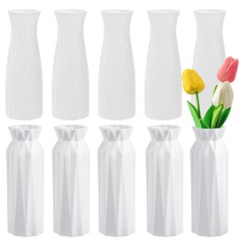 10 Pack Composite Plastic Flower Vase, Decorative White Vase, Unbreakable Floral Vase Home Decor Centerpieces for Wedding Party Living Room Decor (White)