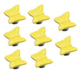 Annakideya Pack of 8 Yellow Butterfly Shaped Ceramic Drawer knobs with zinc Alloy Base Cabinet pulls Dresser Wardrobe Handles