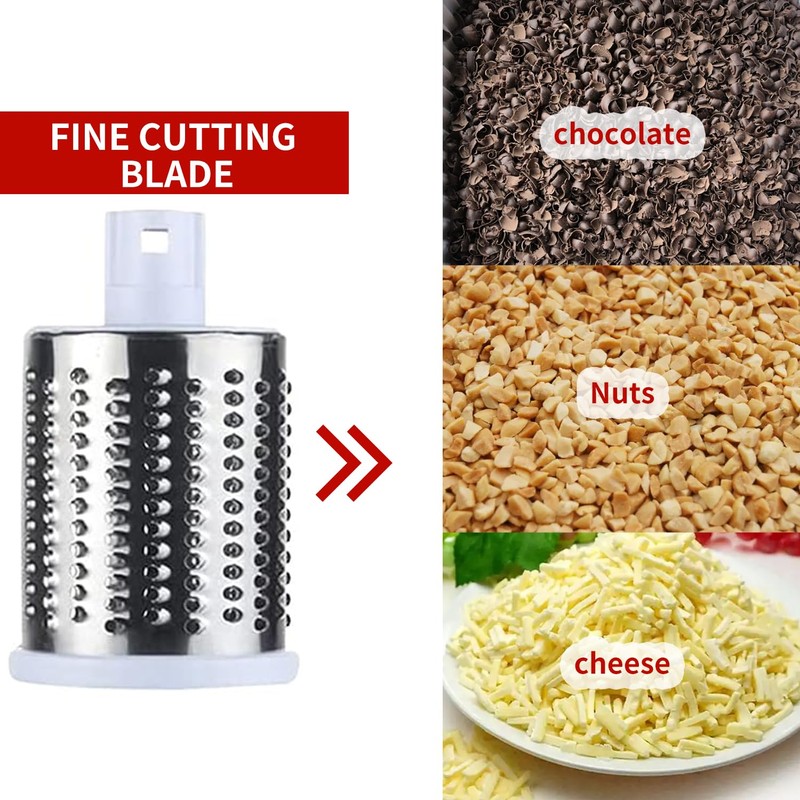 Rotary Cheese Grater - Vegetable Slicer with 3 Interchangeable Stainless