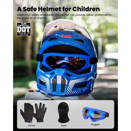 ILM Youth Dirt Bike Helmets Kids ATV Helmet Motorcross BMX Off Road Motorbike with Goggles Gloves Mask DOT Model MT601Y (Popart Blue, Youth-Medium)