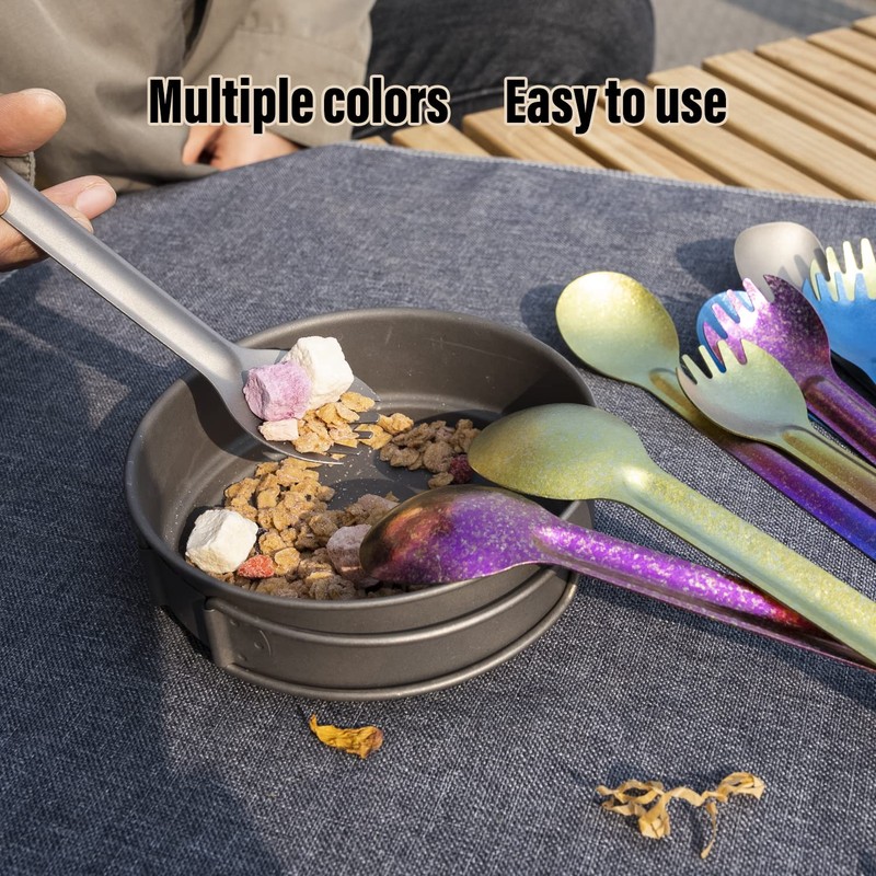 TiTo Titanium Spork Longhandle Outdoor Travel Spoon Fork Portable Flatware
