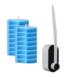 Toilet Brush and Holder Set - Silicone Toilet Bowl Brush | Flexible Silicone Toilet Bowl Brush | Brush Wand with 16 Toilet Cleaner Refill Pads for Bathroom, Calcium Buildup, Grout, Bath