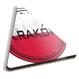 1 x Triangle Coaster - Kraków Poland Flag Circle Cork Backed MDF Glossy Tea Coffee Accessory #59433