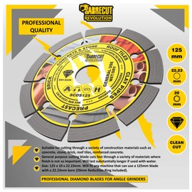 1 x SabreCut SCDS125 125mm (5 inch) x 10mm x 22.23mm Bore Segmented Diamond Angle Grinder Circular Saw Blade