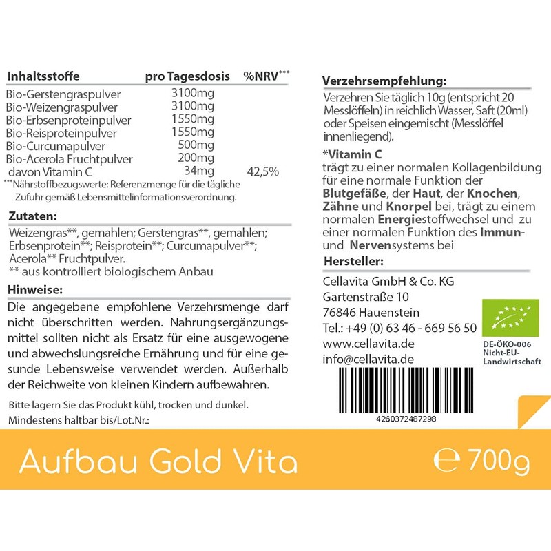 Cellavita Building Gold Vita (Organic) for Bones, Skin, Teeth, Cartilage,