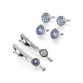 Navy Blue Cufflinks Set For Men - Wedding, Tie Bar & Clip Set, Horse Racing Cufflinks, Mustang Gift Box