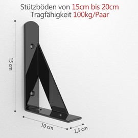 Shelf Bracket 15 x 10 cm, Shelf Bracket, Black Metal, 6 Inch, 90 Degree Shelf Brackets, Shelf Brackets for Wall Mounting and Plasterboard, Load Capacity 100 kg, Pack of 4