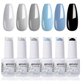Arte Clavo Gel Nail Polish Set - 6 Colors Classic Blue Uv Gel Nail Polish Black Grey Glitter Gel Polish Kit Soak off Uv Nail Lamp Gel Polish Gel Nail Manicure Kit DIY Nail Design S605