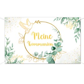 180 x 110 cm My Communion Decorative Banner, First Communion First Holy, Communion Decoration Gold-Green Banner, Communion Decoration Wall, Communion Gifts for Girls Boys (Communion)