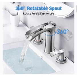 Faucet Waterfall Bathroom Faucet, WaterSong 3-Holes 8-Inch Bathroom Sink Faucet
