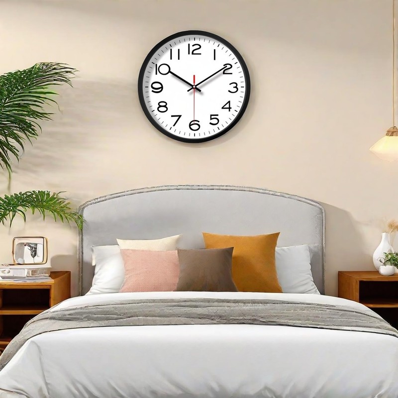 NUOVO 8 Inch Wall Clock Black Frame with Glass Cover