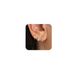 ZHESHY Gold Earrings Set Women's 3 Pairs 14K Gold-Plated Silver 925 Small Hoop Earrings Hanging Earrings with Zirconia Waterproof Hypoallergenic Golden Stud Multiple Piercings Jewellery for Women,