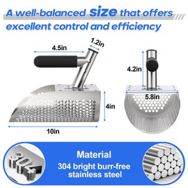 Sand Scoop for Metal Detecting, Anti Corrosion 304 Stainless Steel Metal Detector Sand Sifter, Fully Welded and Rivet-Reinforced Beach Sand Sifter with Non-Slip Handle, Rugged Finds Shovel