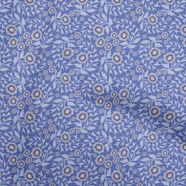 oneOone Velvet Medium Blue Fabric Asian Block Print Quilting Supplies Print Sewing Fabric by The Yard 58 Inch Wide