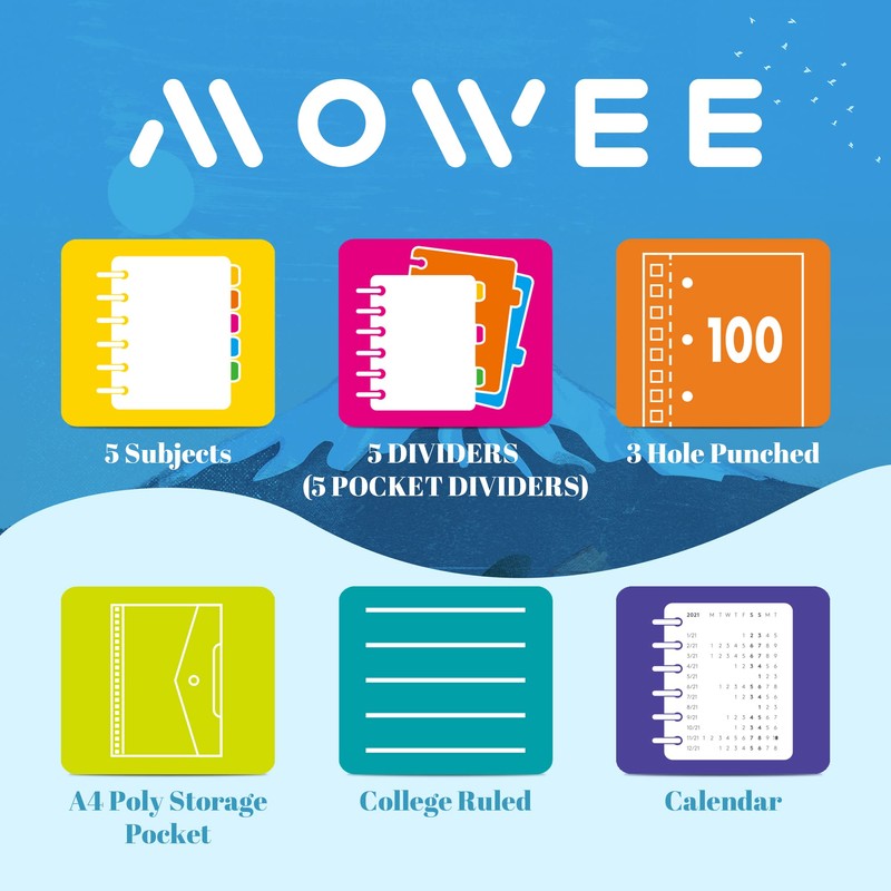 MOWEE 5 Subject Notebook - Spiral Notebook, College Ruled Notebook