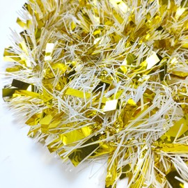 32.8ft Christmas Tinsel Garland, Two-Color Metallic Glitter Foil Tinsel Twist Garland Decorations for Christmas Tree Stair Fireplace Ceiling Hanging Wedding Birthday Party Supplies (Gold)