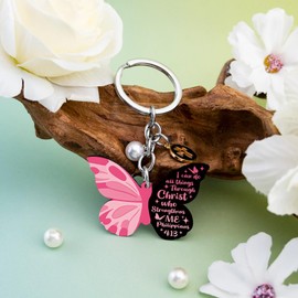 VIESUJI Jesus keychain With Bible Verse Philippians 4:13 - I Can Do All Things Through Christ Inspirational Cross Keychain Religious Gifts For Women Men