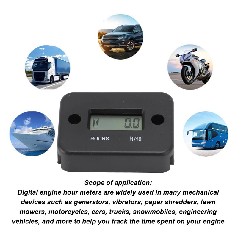 Digital Hour Meter High Accuracy LCD Display Mini Waterproof Engine