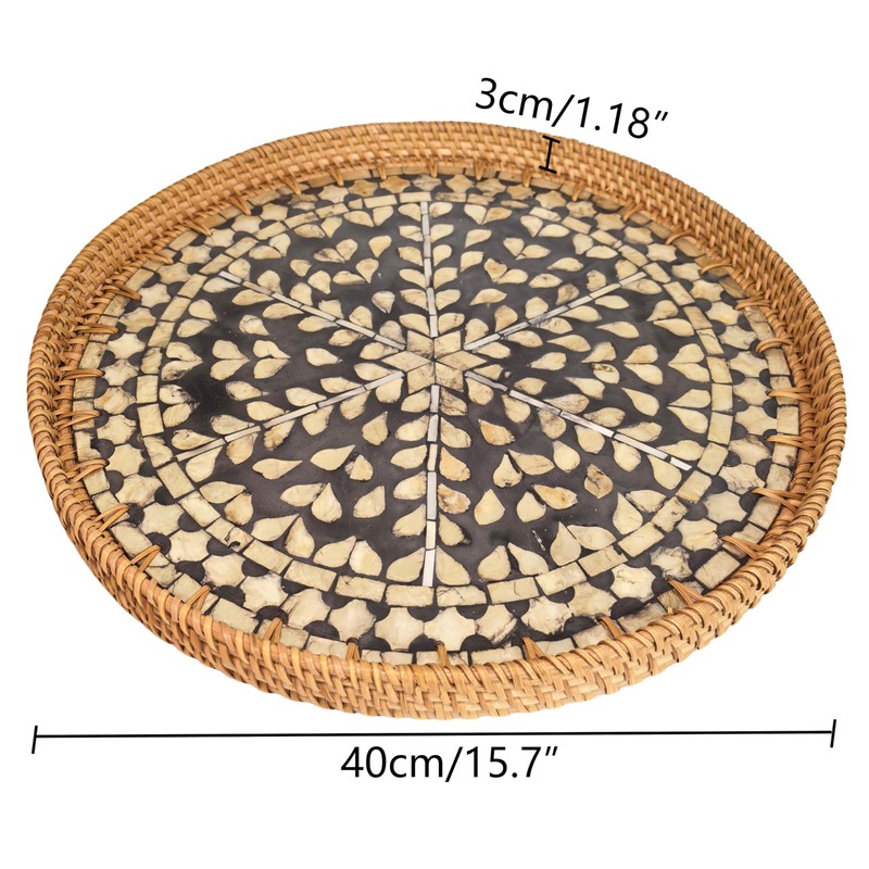 chicapica 16-Inch Black Rattan Lazy Susan with Mother of Pearl