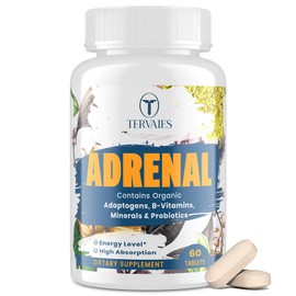 Adrenal Support Adaptogens Herbs Supplements - Cortisol Supplement with Rhodiola Rosea, Ashwagandha, Holy Basil and Eleuthero-Mood and Energy Support for Women & Men-Non-GMO, 60 Vegan Tablets