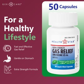 GeriCare Simethicone 125mg Extra Strength, Gas Relief Softgels, Relieves Stomach Pressure, Bloating and Fullness, 50 Count (Pack of 1)