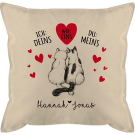 Cushion 50 x 50 cm - Partner Ideas - Cats Declaration of Love Valentine's Day Gifts with Name Gift Idea Couple Christmas Gift for Him and Him - 50 x 50 cm - Beige Natural - Couple Gifts