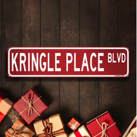 Kringle Place Blvd Christmas Theme Street Sign 16" x 4" Holiday Humor Ornament Novelty Home Decor Wall Decoration (KringlePlaceStreet)