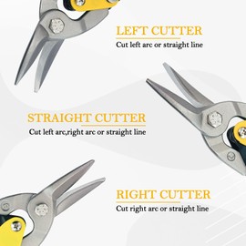 SUGOOE 3PCS Aviation Tin Snips Set, Metal Snips Tin Snips for Cutting Metal Sheet, 10 Inch CR-V Steel Left Straight Right Cut, Ergonomical Handle with Hang Hole and Safety Latch
