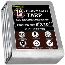 Bluyard Tarp Waterproof 8x10 Ft Heavy Duty Tarp Thicker 16 Mil Large Tarps with Brass Grommets and Reinforced Edges, UV&Fade Resistant Tear Resistant Plastic Tarp for Outdoor Camping Roof Pool Tent