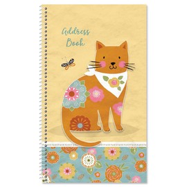 Cat Patch Lifetime Address Book - 94 Page, Softcover Spiral-Bound Telephone Number and Address Keeper, 50 Blank Stickers