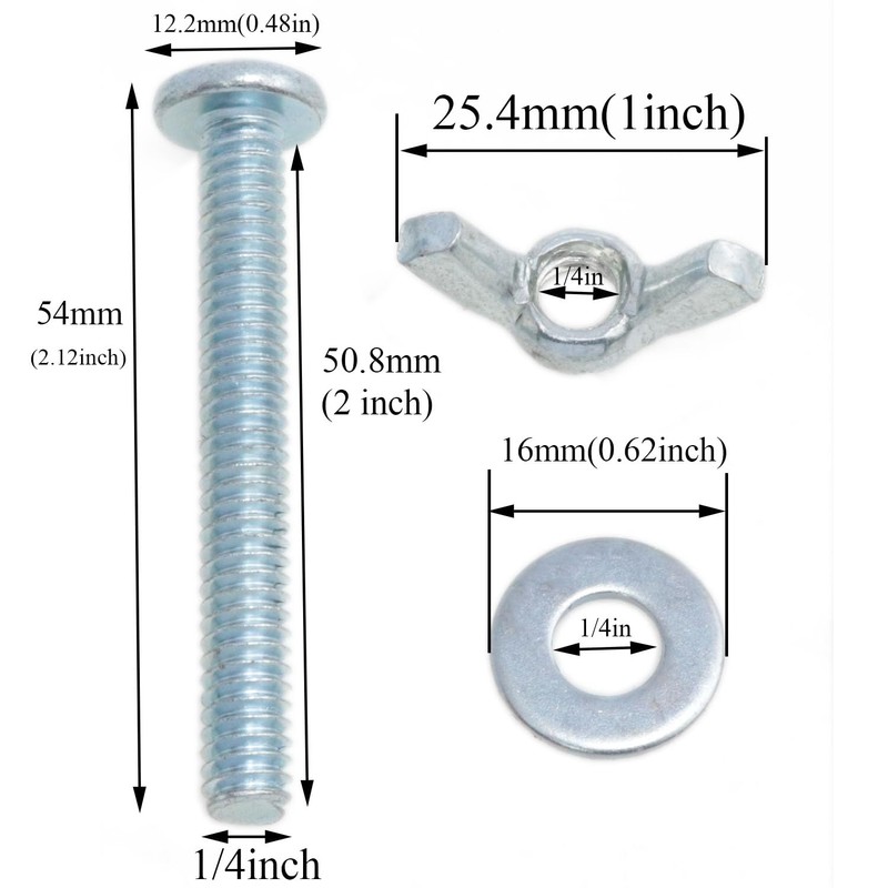Meuey Lyot 1/4"-20-2" Screw Bolts and Wing Nut Kit Wing