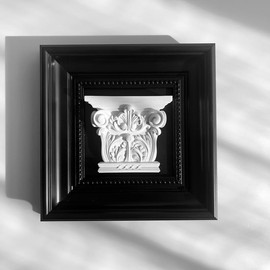 Elegant Black Framed Plaster Wall Art — 3D White Plaster Architectural Accent in Classic Frame, Small Decorative Shelf & Wall Decor for Living Room, Office, Entryway (8.7" x 8.7")
