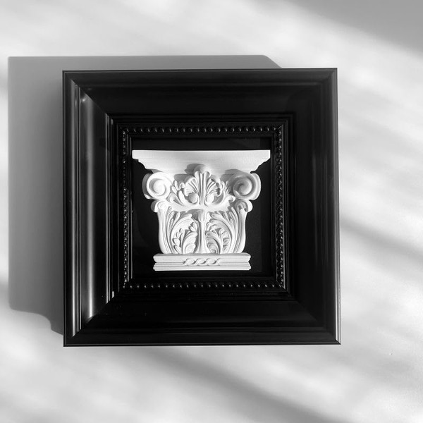 Elegant Black Framed Plaster Wall Art — 3D White Plaster