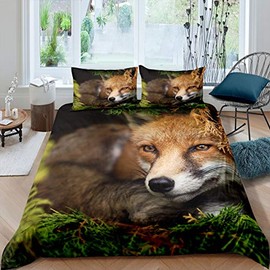 Fox Print Duvet Cover 3D Wild Animal Theme Bedding Set Woodland Fox Comforter Cover for Boys Girls Kids Room Decor Lightweight Nature Wildlife Pattern Bedspread Cover Single Size With 1 Pillow Case