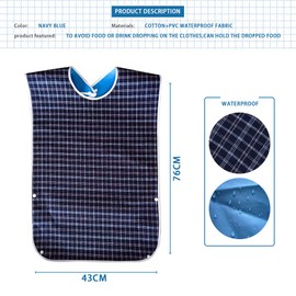 NETUME Waterproof Bib for Adults - Washable Adult Bib, Adult Bib, Drool Bib, Clothing Protector for Men, Women, Elderly and Disabled, darkblue