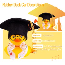 CoFuBcad Graduation Duck Car Dashboard Decoration, Rubber Duck Car Ornament with Mini Graduation Hat Sash Bow Glasses (2 Inch,H18)