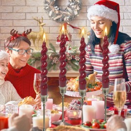 NJAO HOO Christmas Taper Candle Red Spiral Candlesticks 7.5 Inch Short Tapered Candles Twisted Candlesticks for Dinner Table Decor Thanksgiving Party 4 Pcs