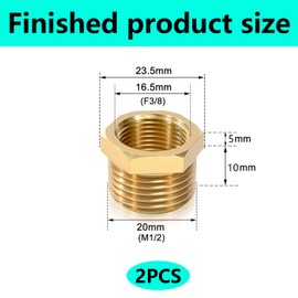 QZKJQDD 2 Pack 3/8" BSP Female to 1/2" BSP, Brass Reducer Hex Bushing, Reducing Pipe Adapter Fitting, Reducing Adapter Fitting Converter, Suitable for Industry, Pipes, Water Etc.