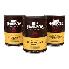 Don Francisco's Butterscotch Toffee Ground Flavored Coffee: Rich 100% Arabica Beans with Sweet Buttery Aroma - Family-Crafted for Delightful Mornings (3 x 12 oz Cans)