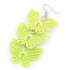 Lightweight Filigree Triple Butterfly Drop Earrings in Neon Yellow Colour/Silver