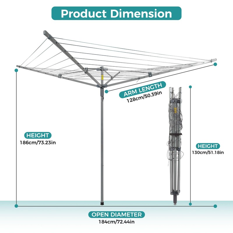 JS HANGER Umbrella Drying Rack Outdoor, Rotary Retractable Dryer Adjustable